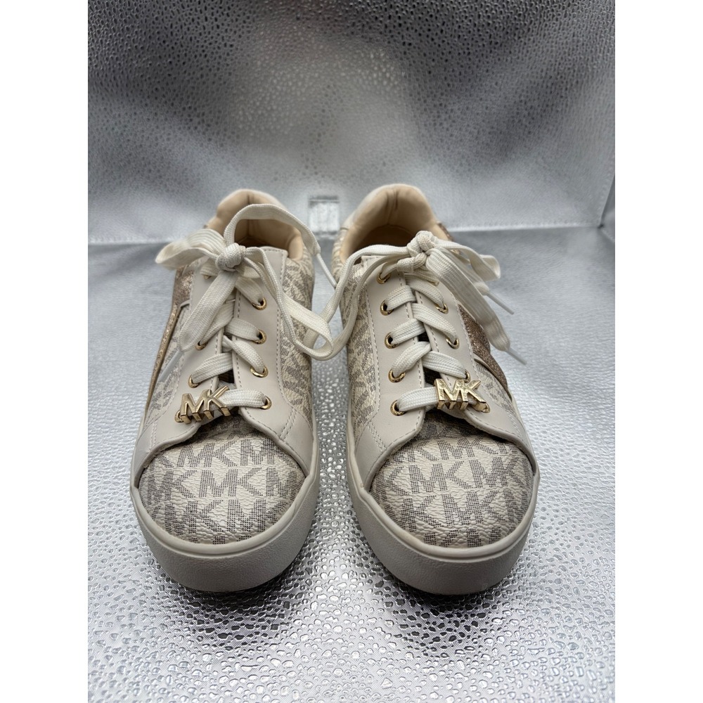 Michael Kors Jordana Airin Kids Sneakers Cream Gold Glitter MK100919C Size 2